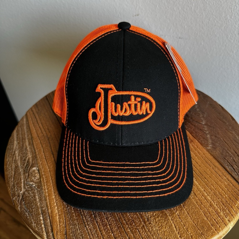 Justin Men's Logo Snapback Meshback Trucker Cap Hat‎ - Orange/Black